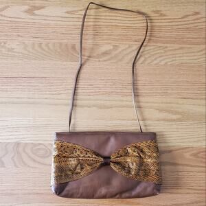 Vintage Joseph Horne Leather Snakeskin Shoulder Bag Clutch Brown
